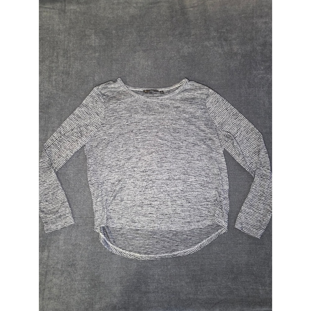 Athleta Womens Space Dye Long Sleeve Top Navy Blue White Cutout Back Small